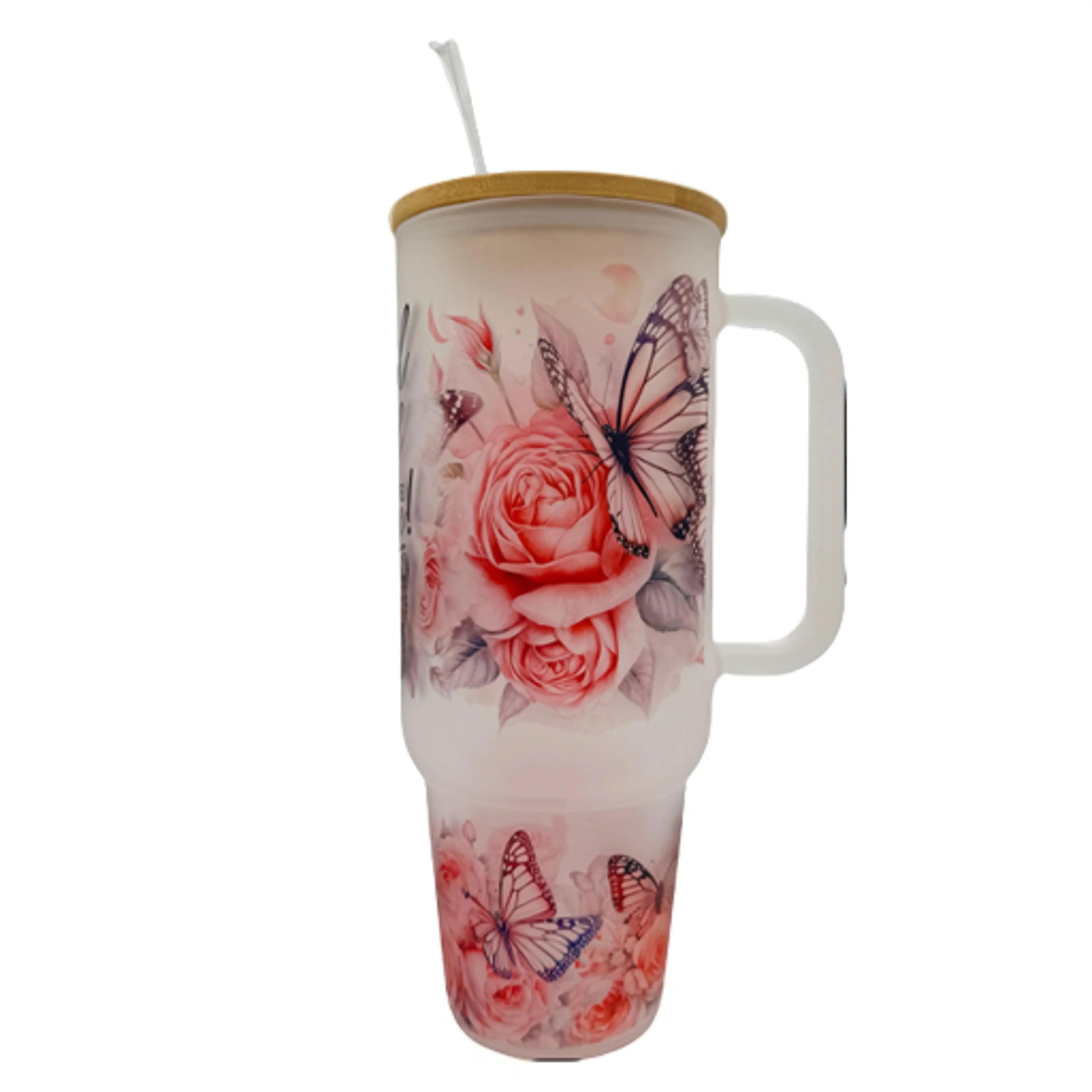 32oz or 40oz God Is Good All The Time custom Sublimation Printed Clear or Frost Glass Tumbler, Mug, Cup with Handle