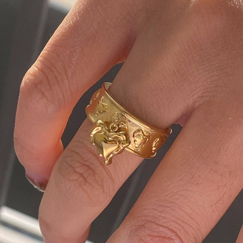 18K gold heart pendant unique design personality ring