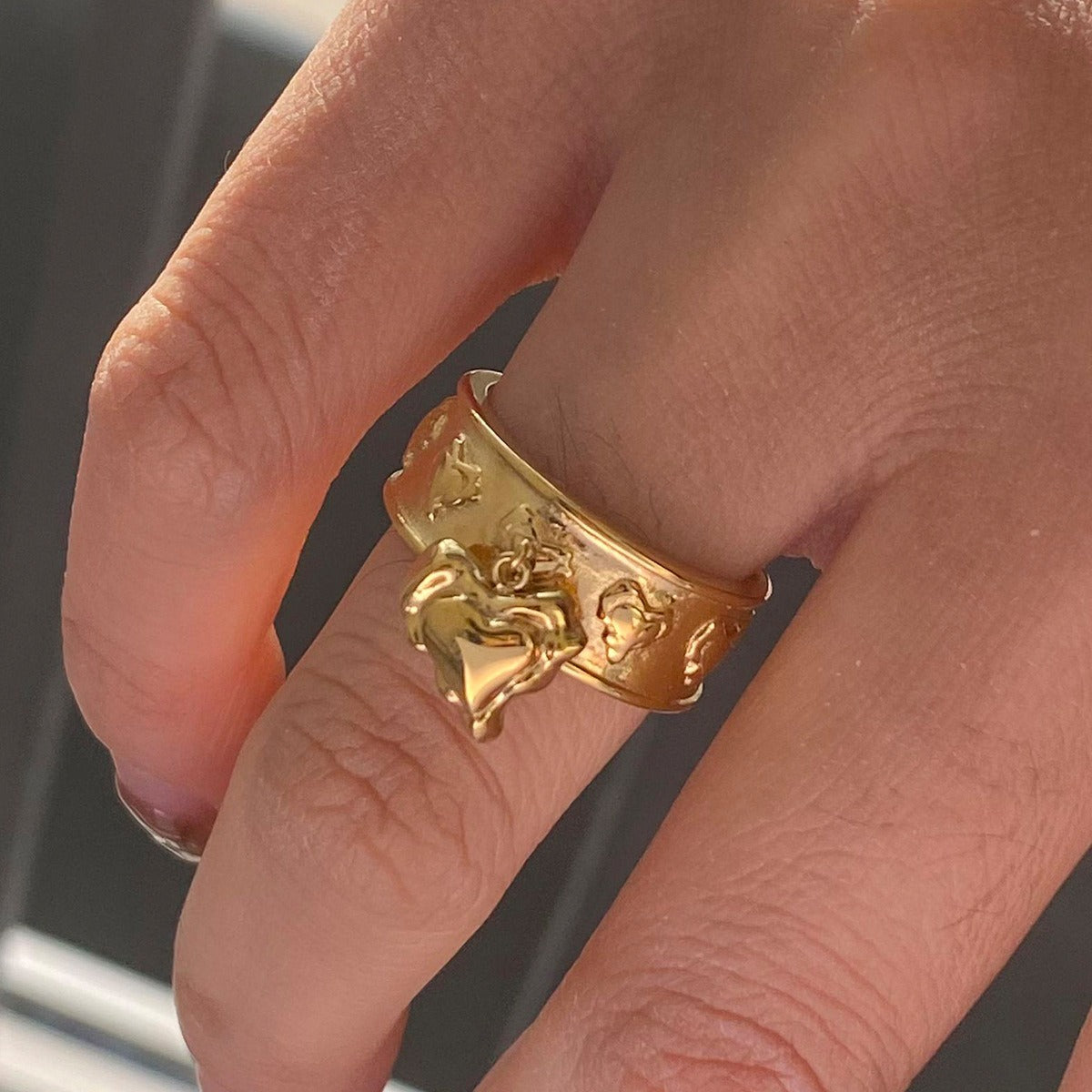 18K gold heart pendant unique design personality ring
