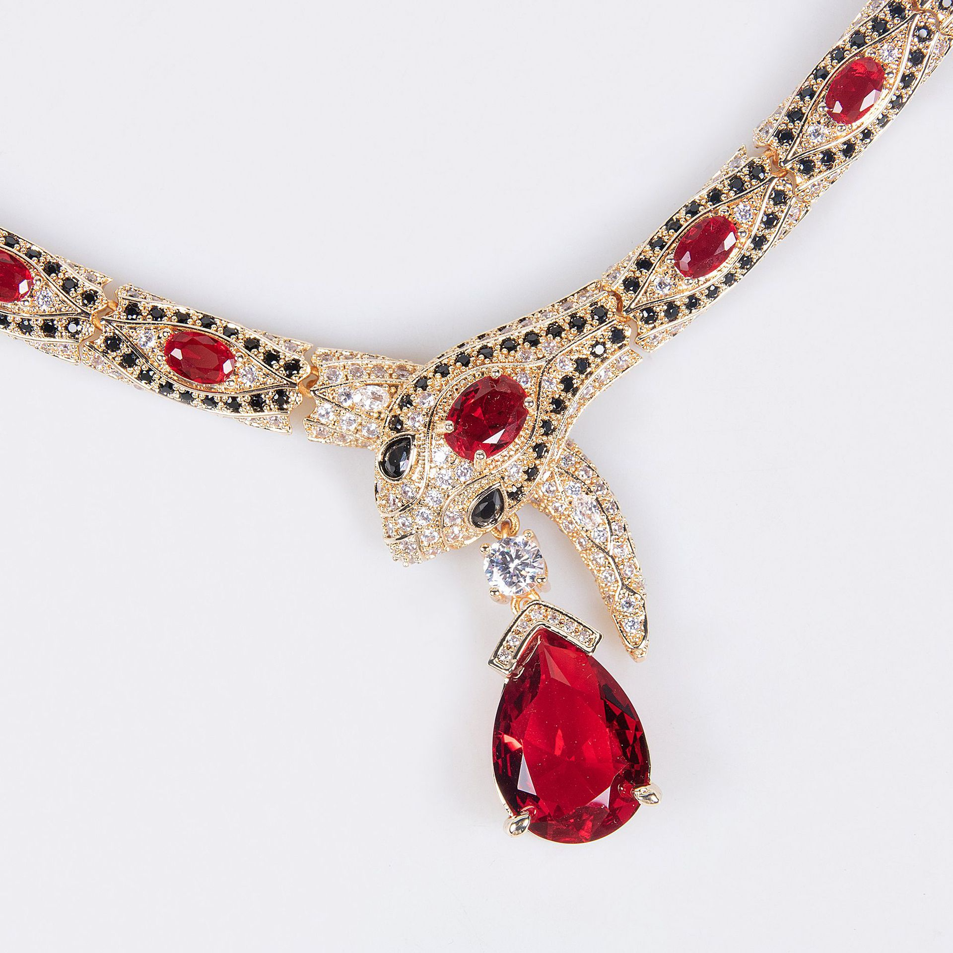 S925 Silver & Zircon Snake Necklace and Earring Set