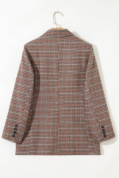 Brown Houndstooth Lapel Collar Blazer | Femstylo
