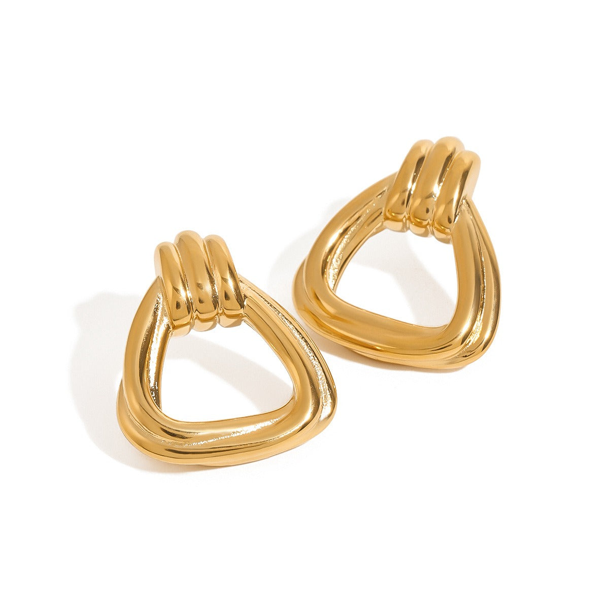 18K gold geometric triangle with hollow design light luxury fashion earrings