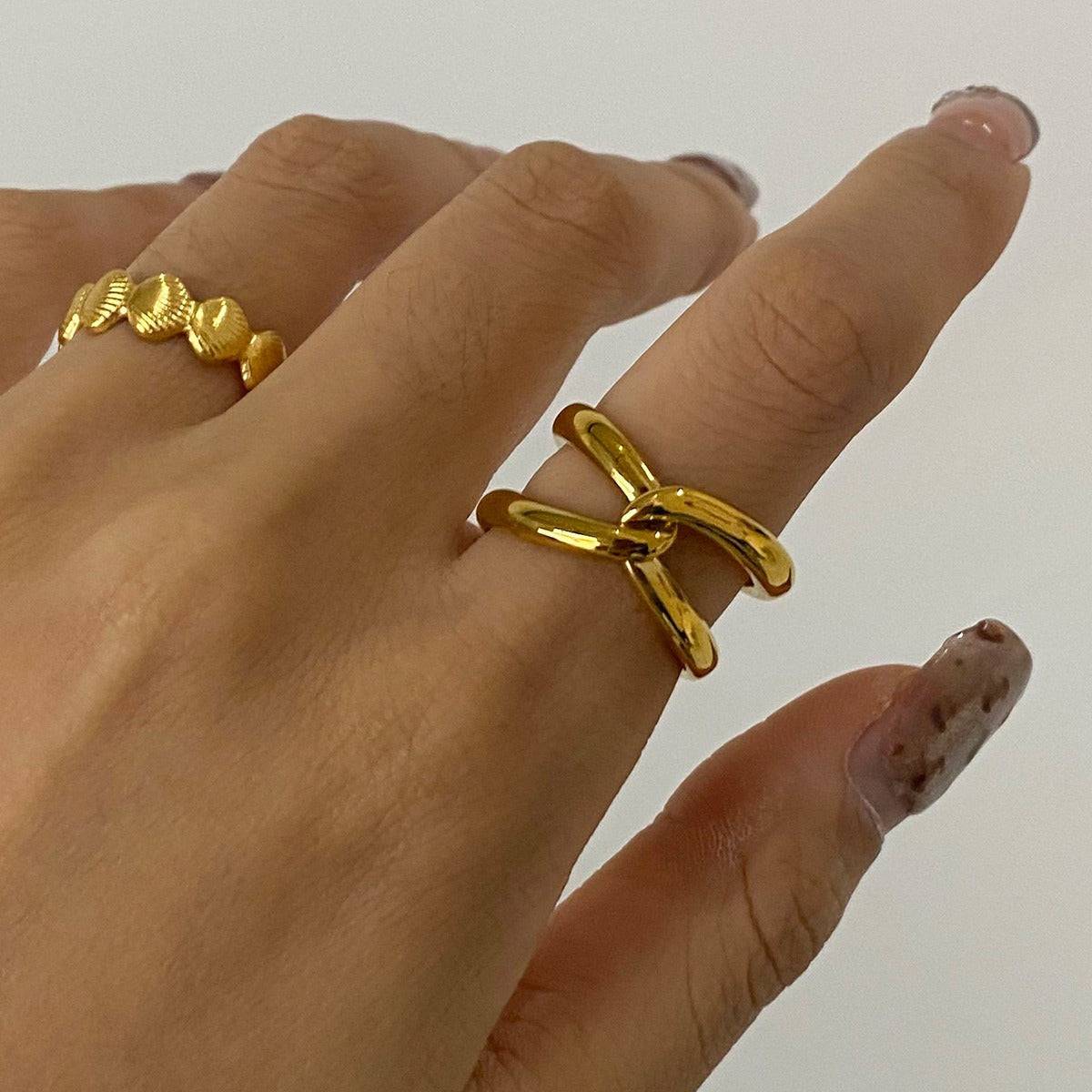 18K gold double-ring cross design simple and elegant ring