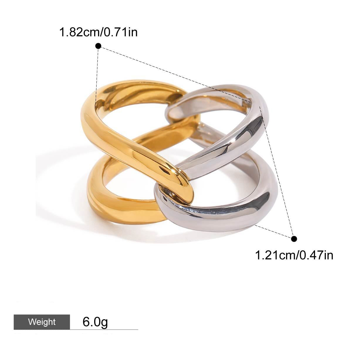 18K gold double-ring cross design simple and elegant ring