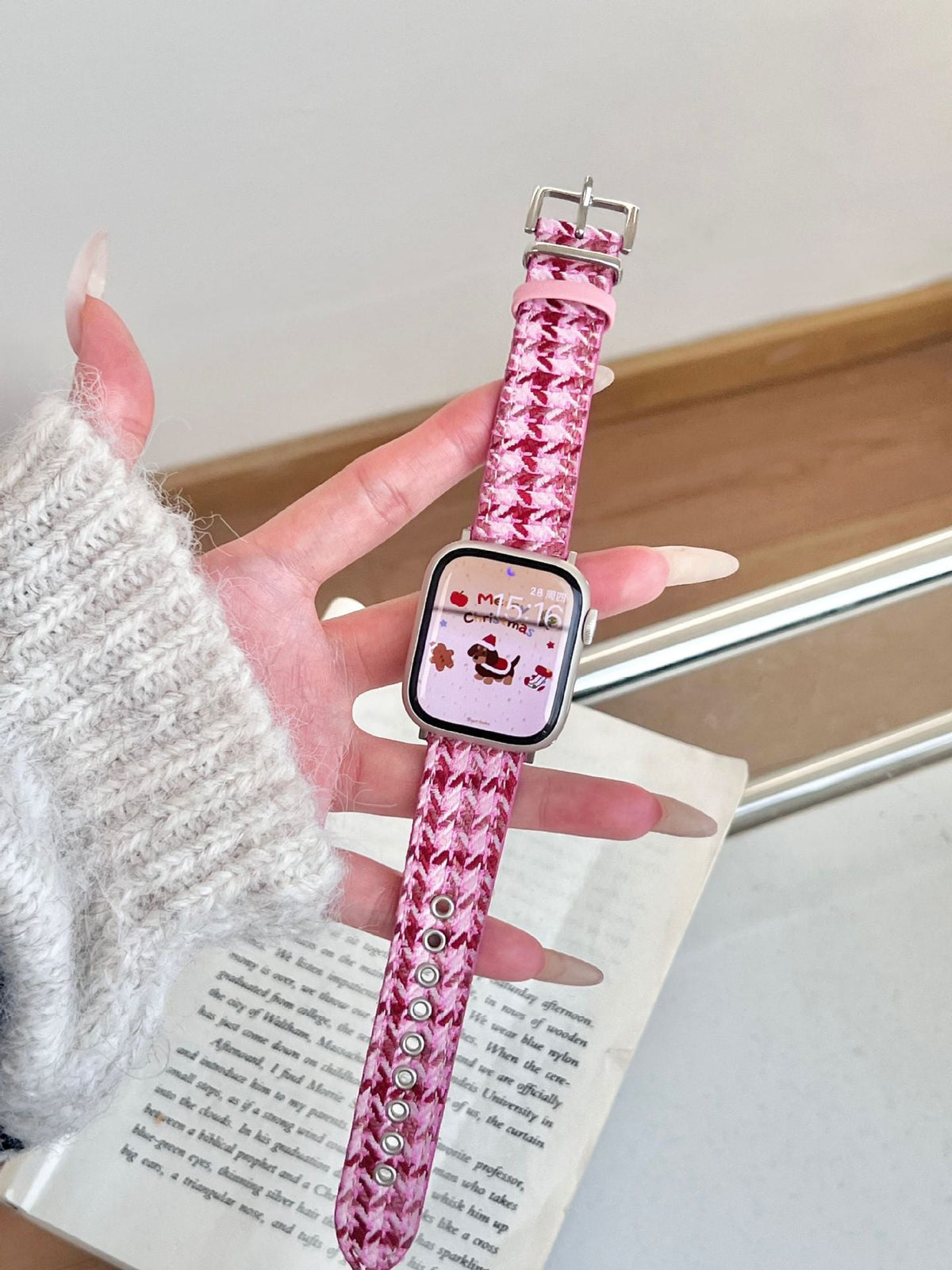 Christmas-themed Wool And Leather Watch Strap Suitable For