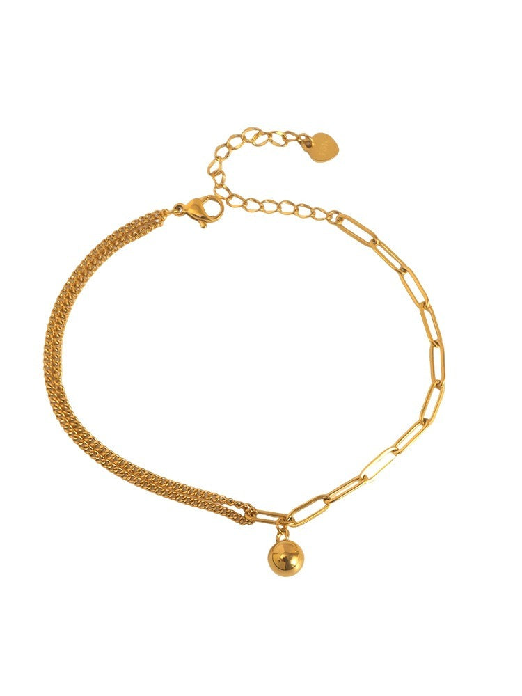 Light luxury 18k gold small gold ball titanium steel anklet