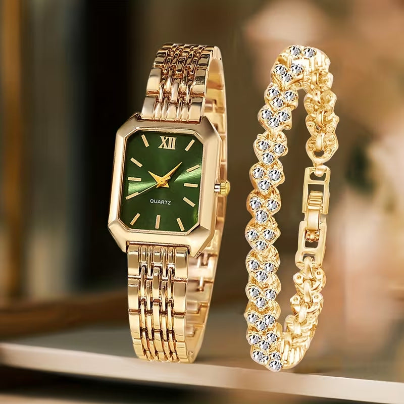 Womens Square-Shape Quartz Wristwatch Set