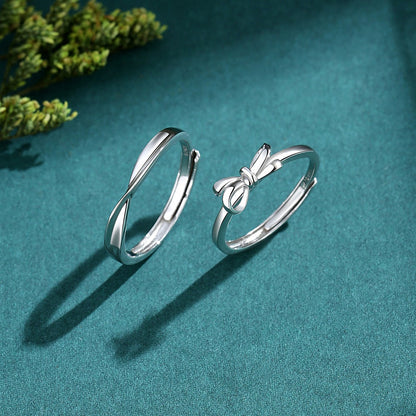 S925 silver heart knot entangled couple bowknot open ring