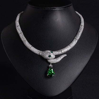 S925 Silver Snake-Shaped Cubic Zirconia Necklace