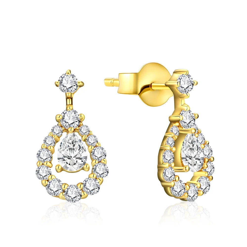 Pear Moissanite Halo Drop Earrings in Sterling Silver