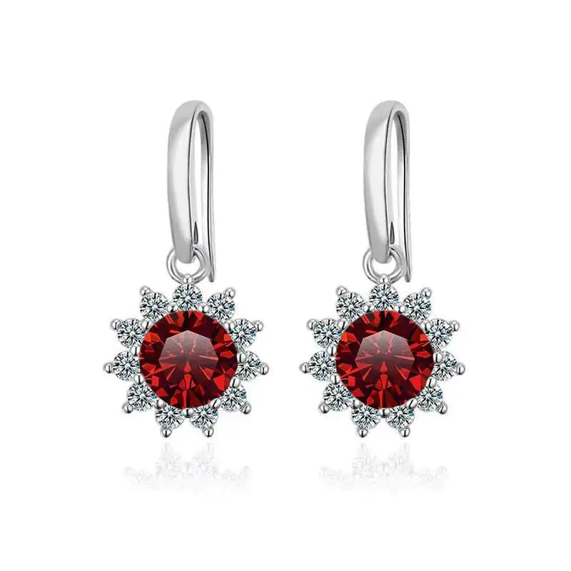 Colorful Sunburst Moissanite Drop Earrings in Sterling Silver