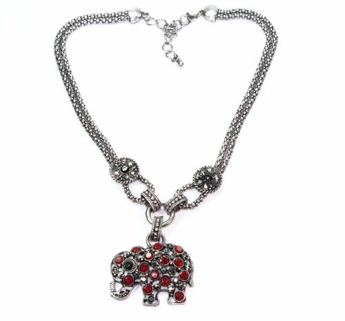 Elephant Pendant Necklace Silver Gemstone Boho Charm