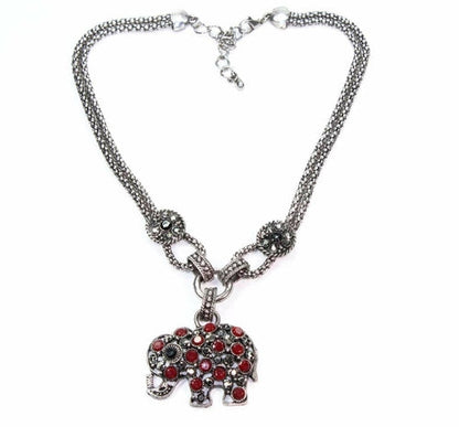 Elephant Pendant Necklace Silver Gemstone Boho Charm