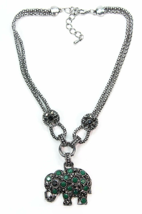 Elephant Pendant Necklace Silver Gemstone Boho Charm