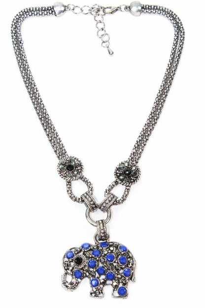 Elephant Pendant Necklace Silver Gemstone Boho Charm