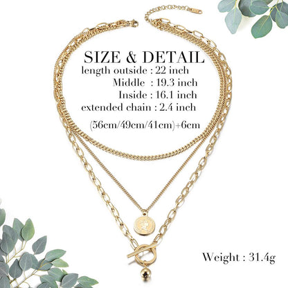 Elizabeth Coin Layered Necklace Gold Plated Delicate