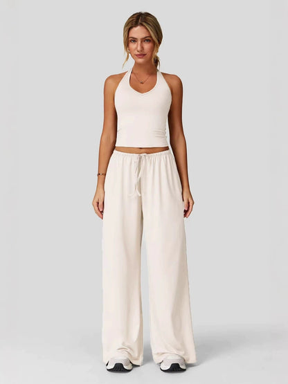 Women's Sporty Crop Tank & Wide-Leg Pants Set