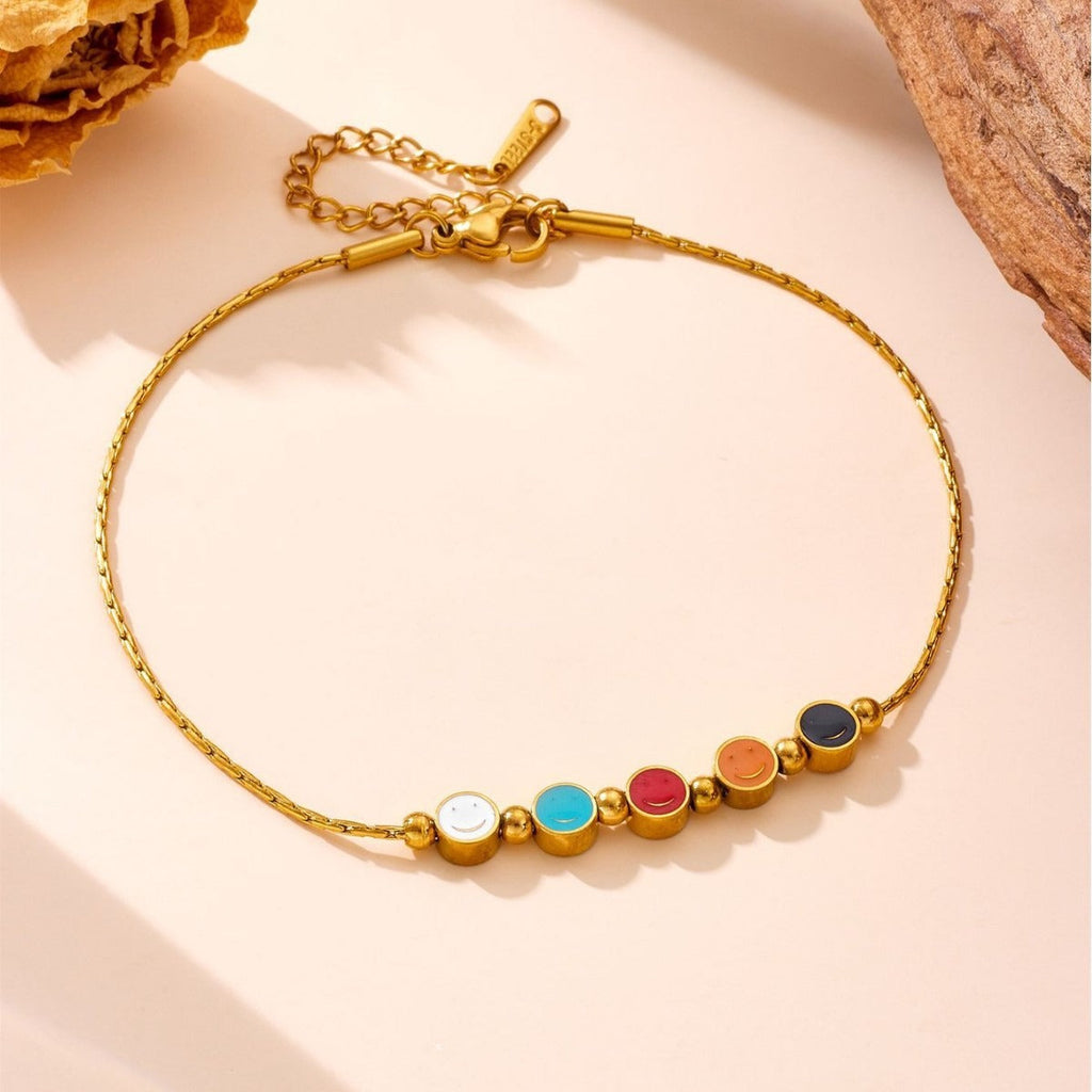 Retro colorful round smiley face interlocking titanium steel bracelet