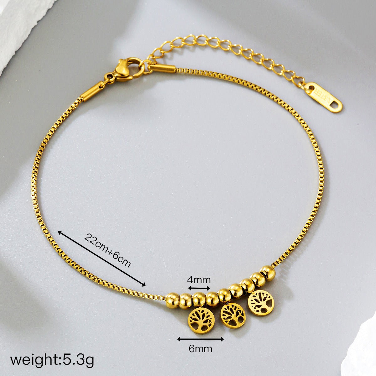 18k gold hollow diamond tree of life series anklet