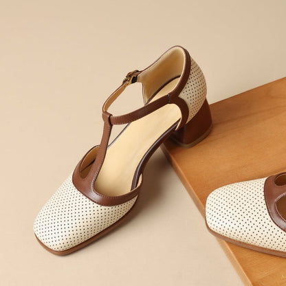 Women's Leather T-Strap Mule Sandals