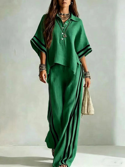 Women's Short-Sleeve Shirt & Loose Pants Two-Piece Set