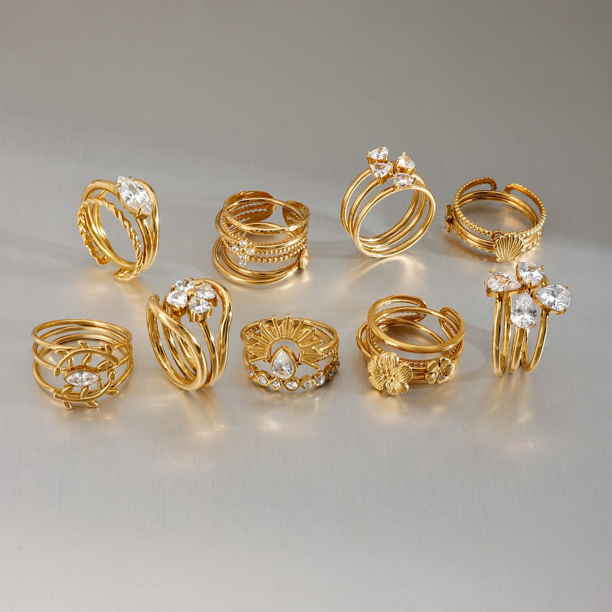 18K gold geometric gemstone inlaid exquisite design dazzling ring