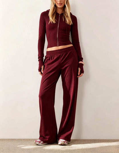 Women's Cropped Zip-Up Hoodie & Wide-Leg Pants Set