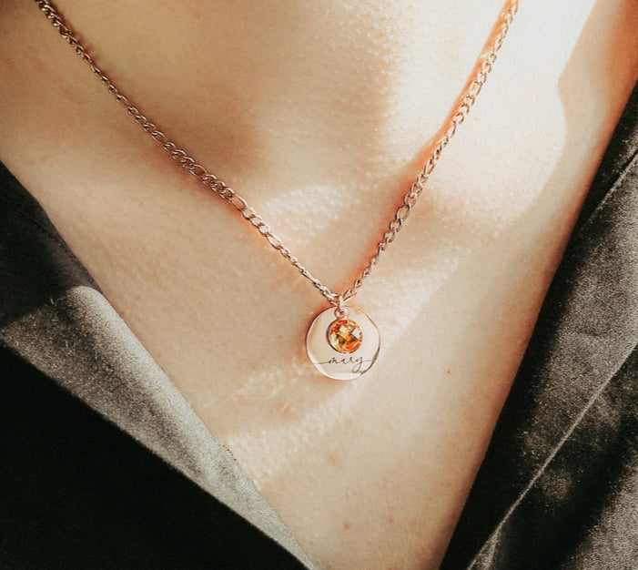 Personalized Round Birthstone Necklace