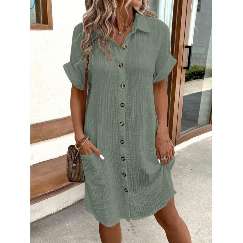 Women’s Ruffle Hem Shirt Dress – Loose Fit Summer Holiday Style