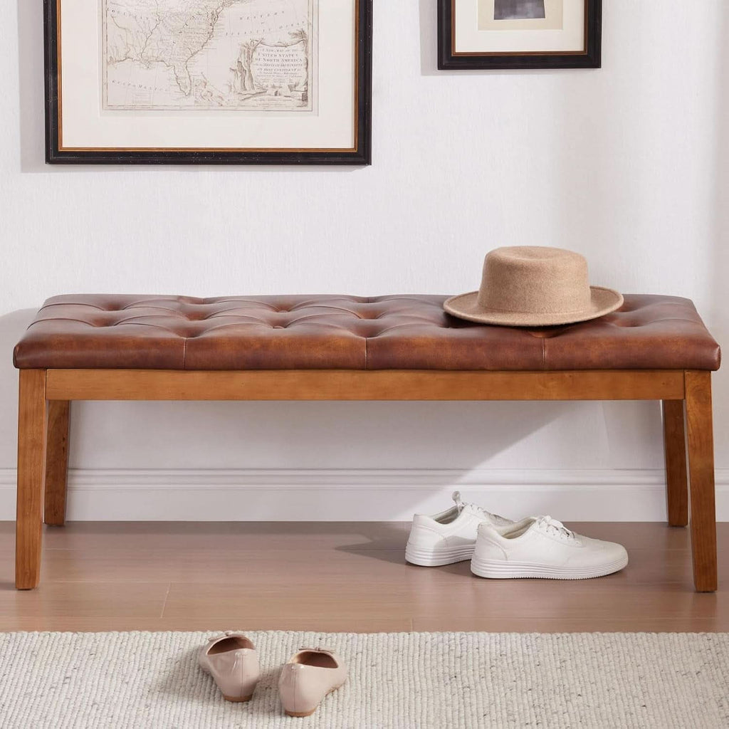 Oversized Brown Faux Leather Upholstered Ottoman Bench