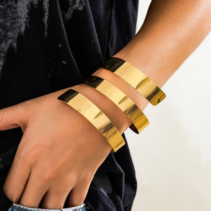 18k gold vintage bracelet wide-edge geometric punk style open bracelet