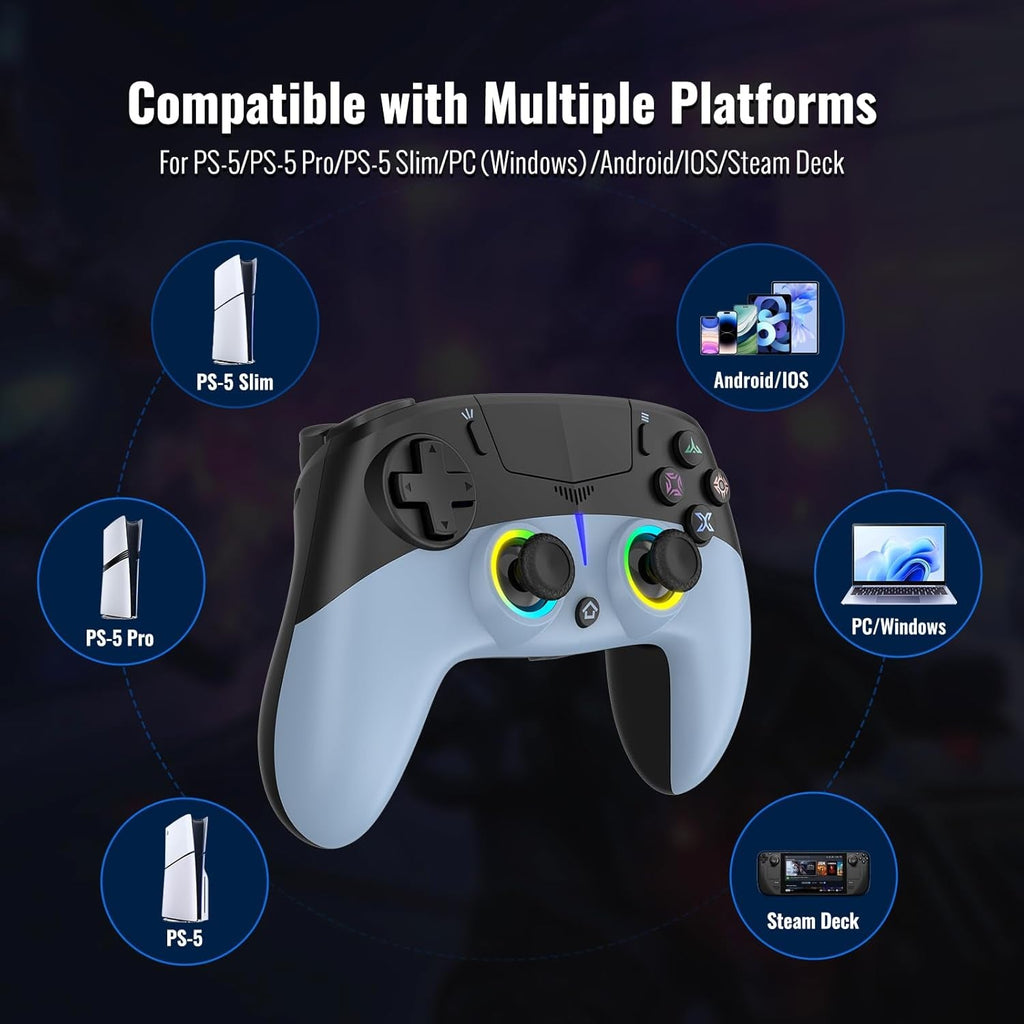 Wireless PS5 Controller with Hall Effect Sticks, RGB Lighting, Motion Control, Dual Vibration for PC