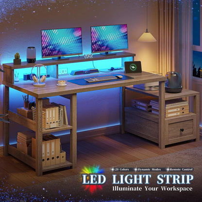 Ash Gray 60.4Inch Computer Desk Multifunctional Storage