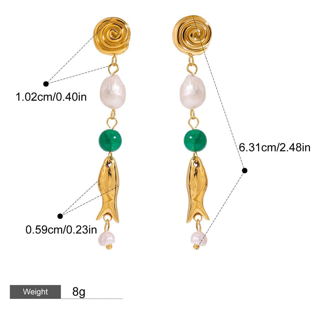 18K goldfish-shaped earrings with pearl design
