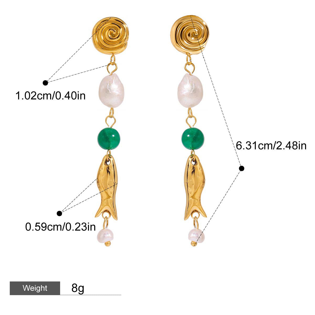 18K goldfish-shaped earrings with pearl design