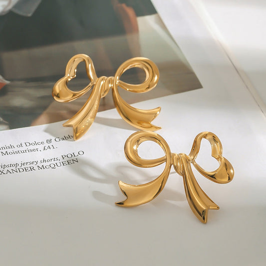 18k gold bow design exquisite and noble earrings