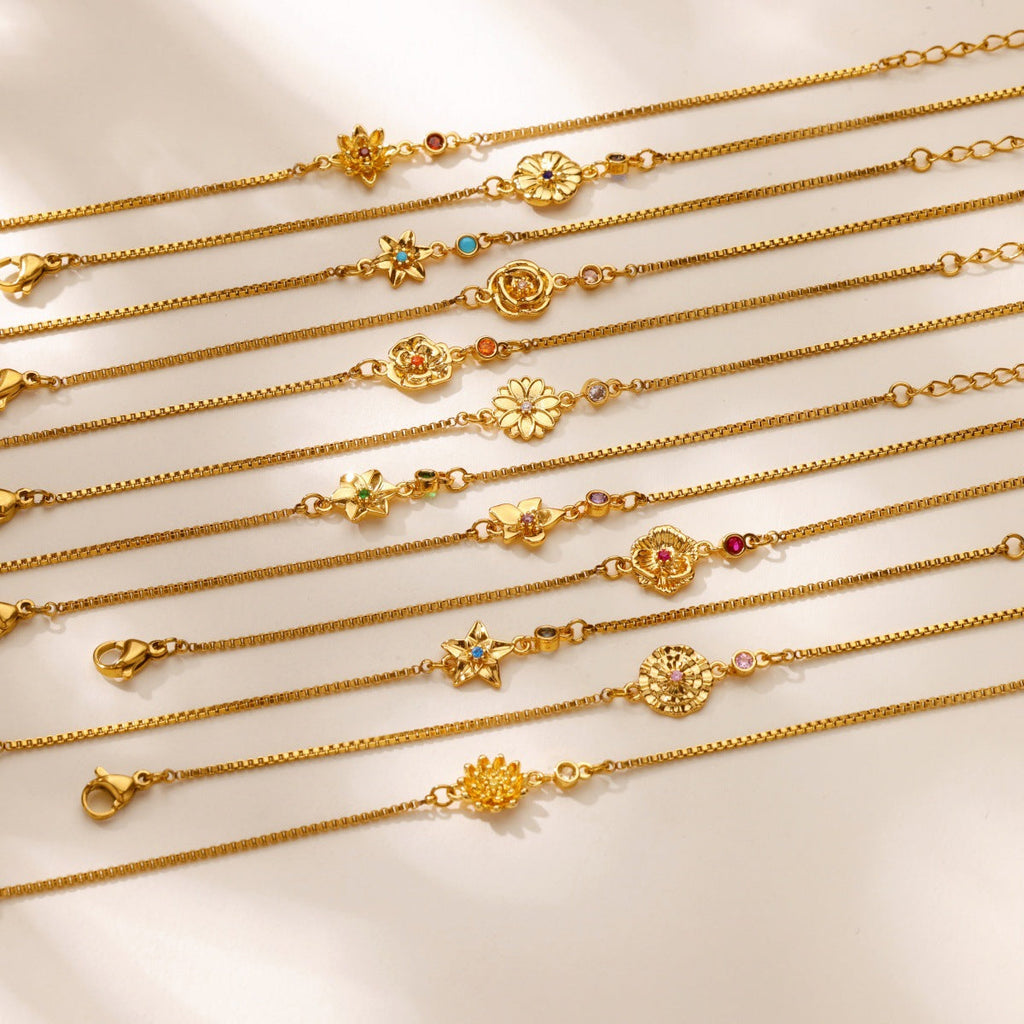 18 Gold December Birth Flower Bracelet