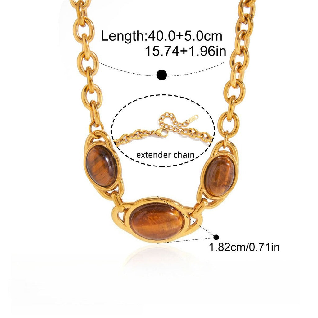 18K gold-plated titanium necklace with tiger's eye.