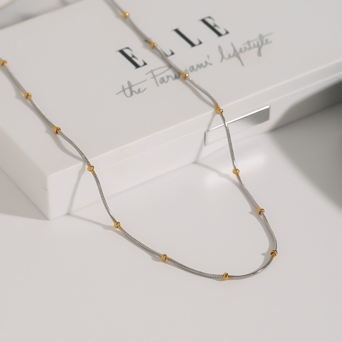 18K gold round beads with gold and silver color matching design personalized fashion necklace
