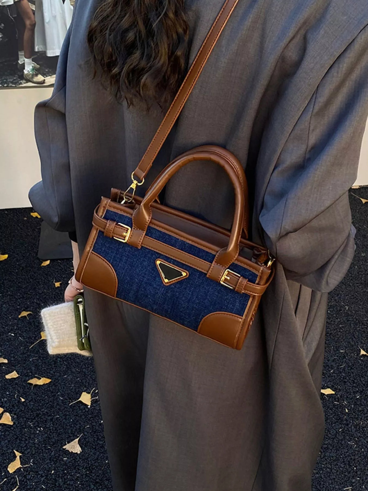 Denim Patchwork Buckle Decor Crossbody Bag