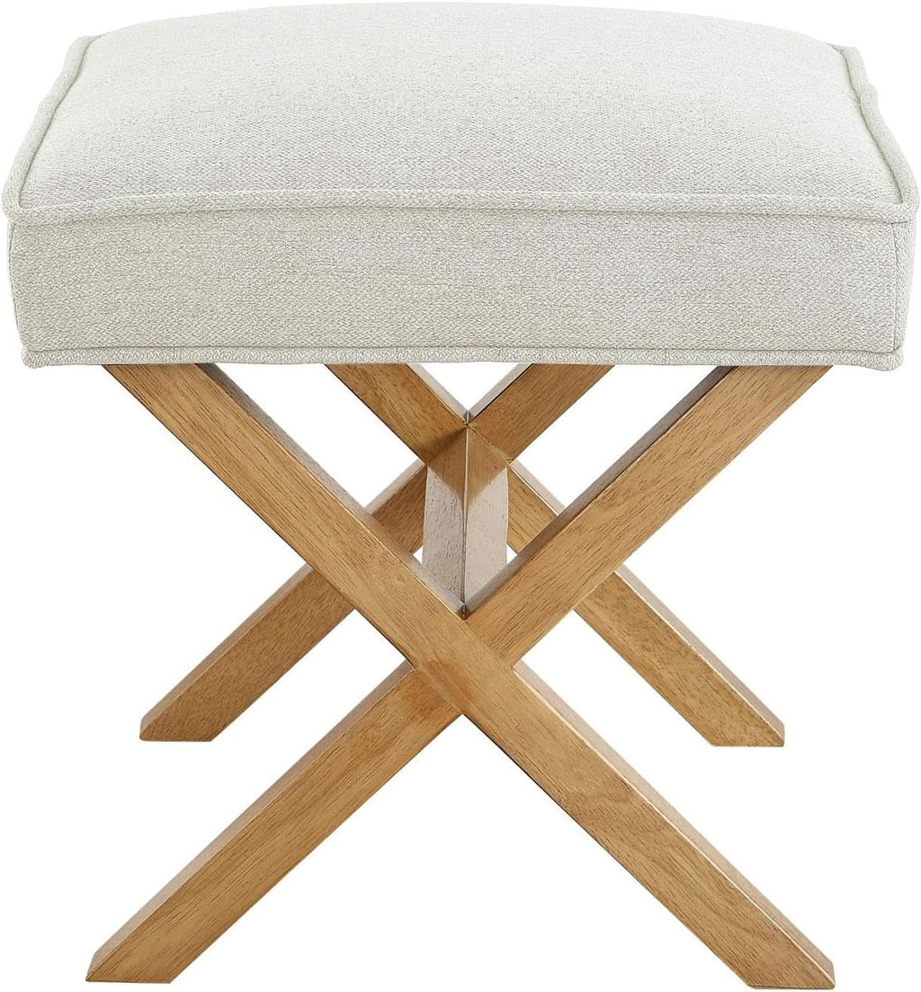 Small Ivory Upholstered Ottoman Footrest With Xframe