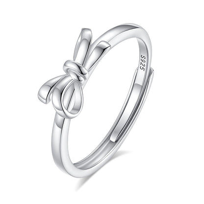 S925 silver heart knot entangled couple bowknot open ring