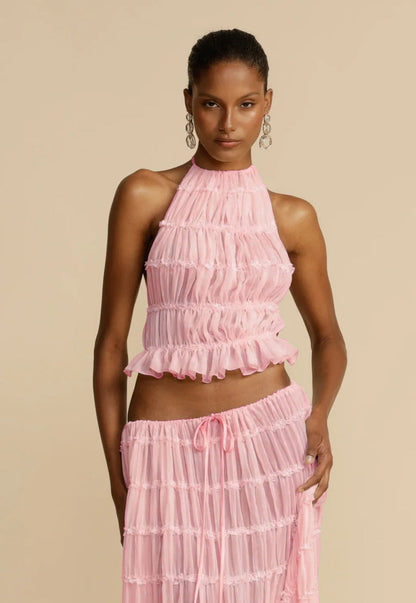 🌴 2-Piece Women's Beachwear Set – Sleeveless Halter Crop Top