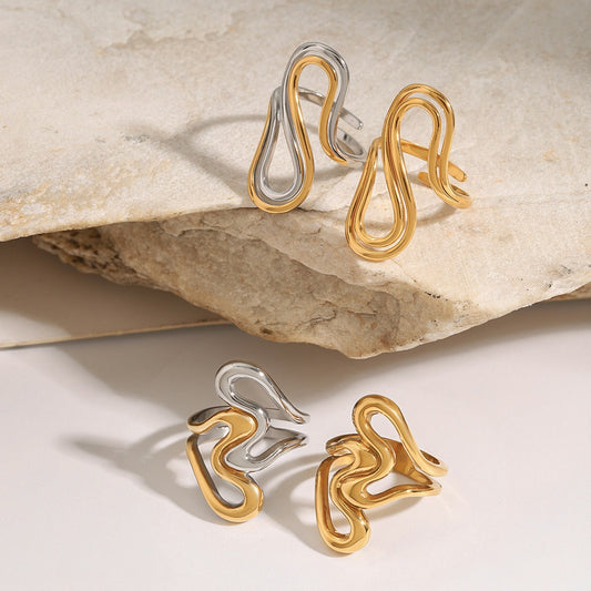 18K gold irregular lines with gold and silver color matching design unique personality ring