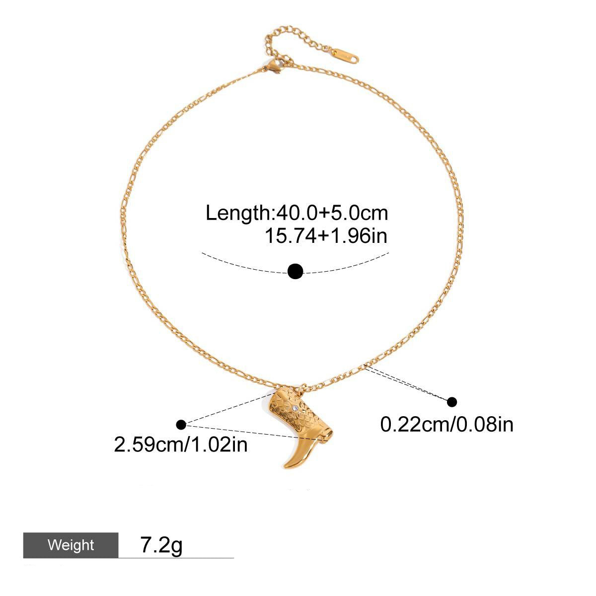 18K gold boots inlaid with gemstones and textured design trendy and unique necklace