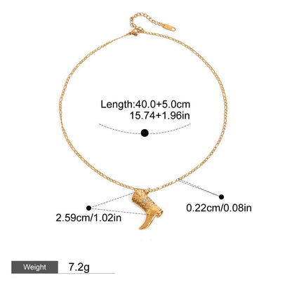 18K gold boots inlaid with gemstones and textured design trendy and unique necklace