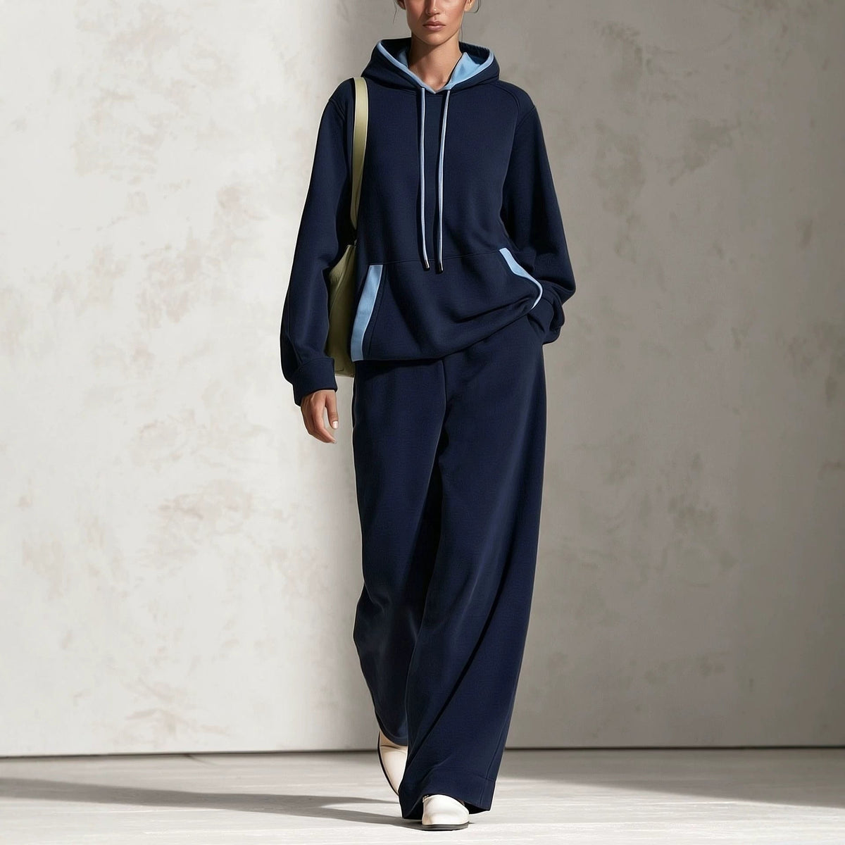 Women's Colour-Block Oversized Raglan Hoodie & Wide-Leg Trouser Set