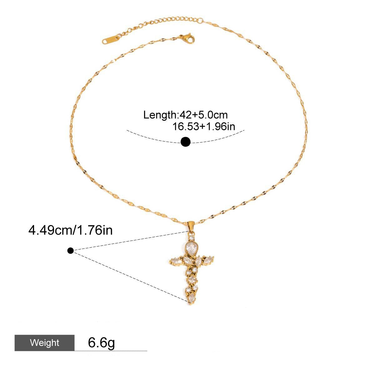 18K Gold Cross Inlaid Gemstone Design Exquisite Fashion Necklace