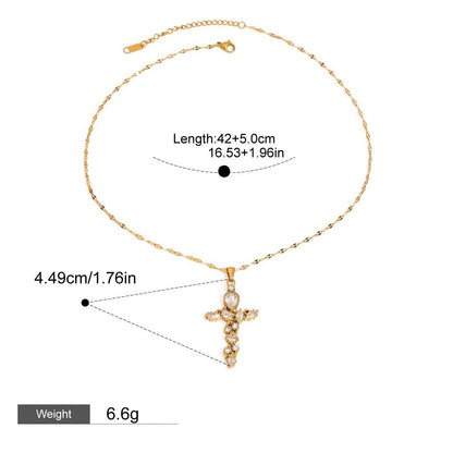 18K Gold Cross Inlaid Gemstone Design Exquisite Fashion Necklace