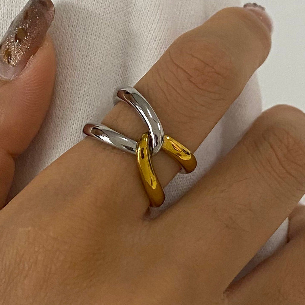 18K gold double-ring cross design simple and elegant ring